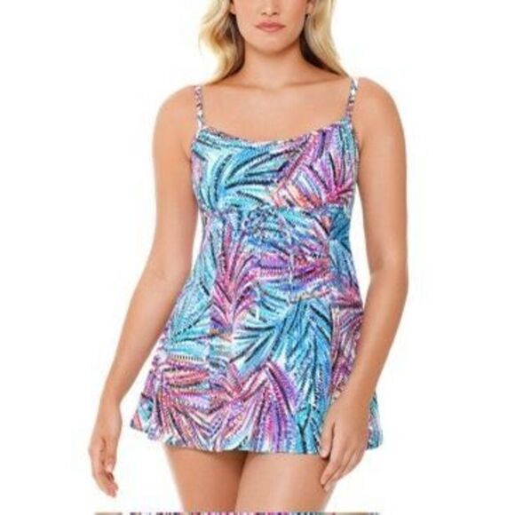 SWIM SOLUTIONS Women S Multi Color Printed Tummy Control Bust Support Lined Stre - Picture 1 of 3